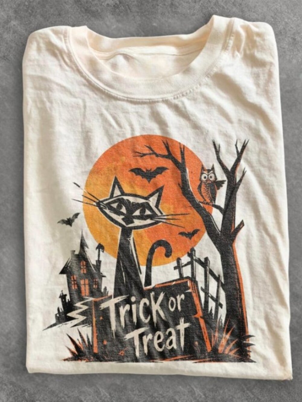 Black Cat Owl Tree Halloween Shirt, Trick Or Treat Graphic Tee